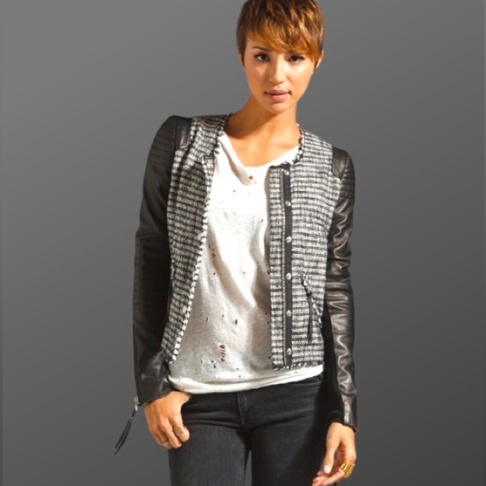 REBECCA TAYLOR Tweed and Leather Jacket